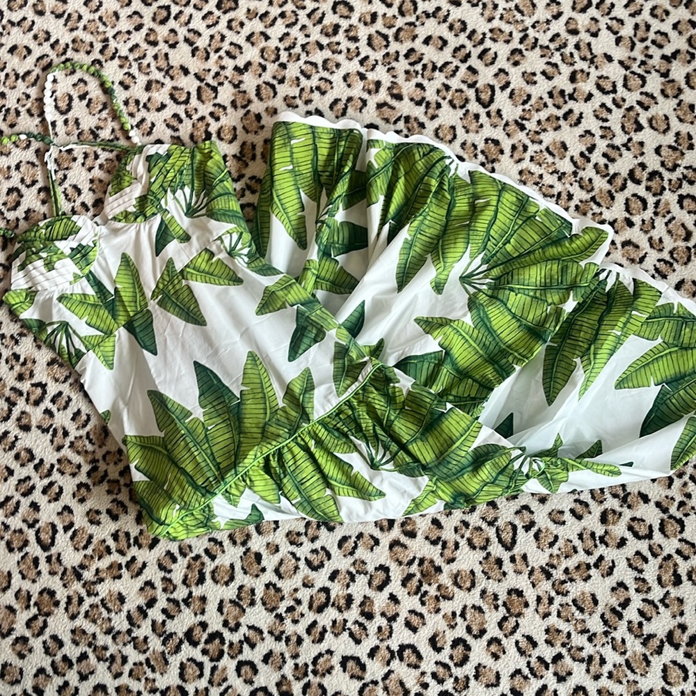FARM Rio White Dress with Green Banana Leaf Print